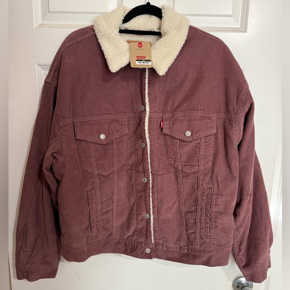 NWT Levi’s Faux Shearling 90’s Trucker Jacket – Rose Taupe – XL - Picture 3 of 15